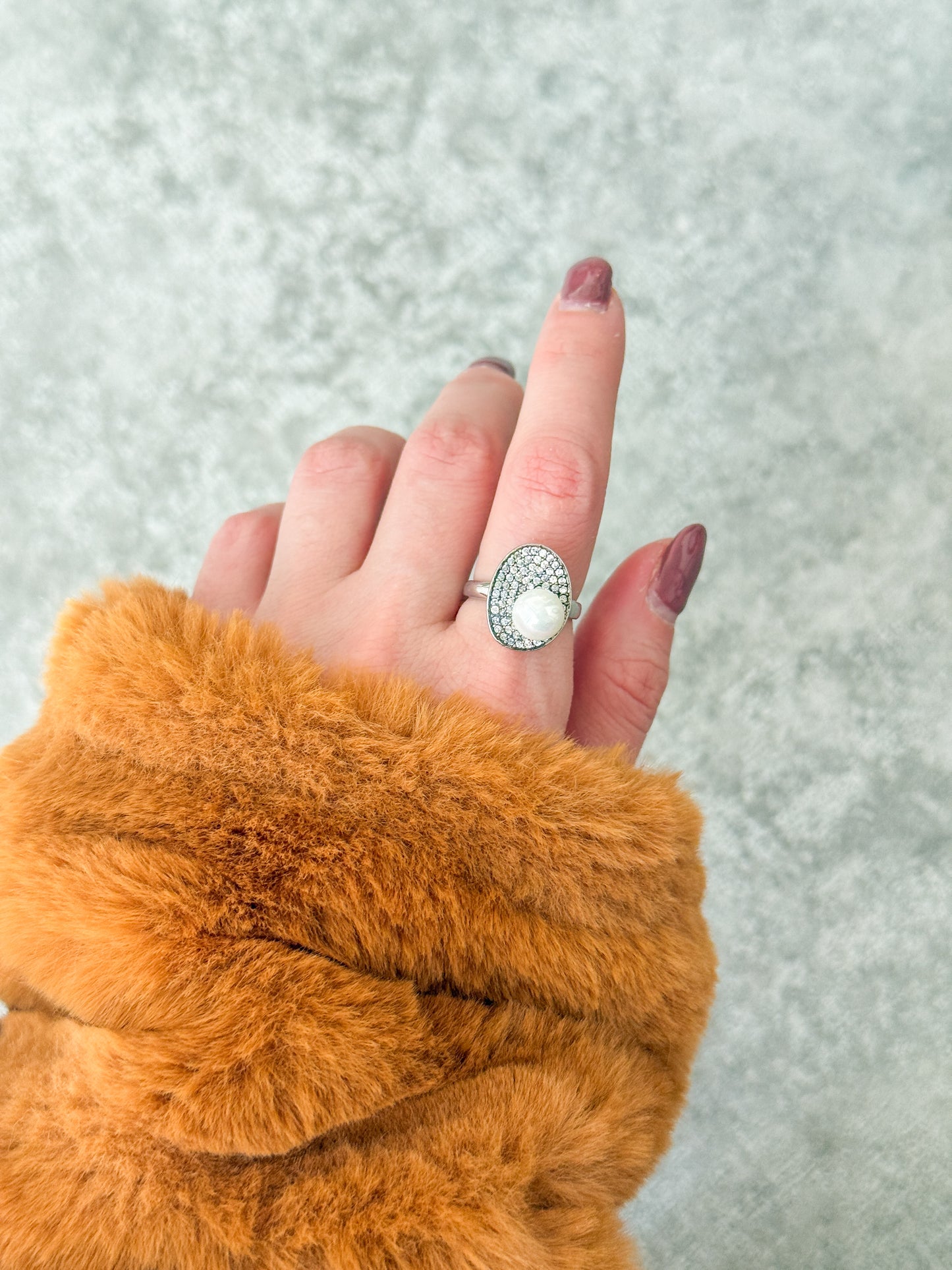 Oval Pearl & Pavé Cubic Zirconia Ring
