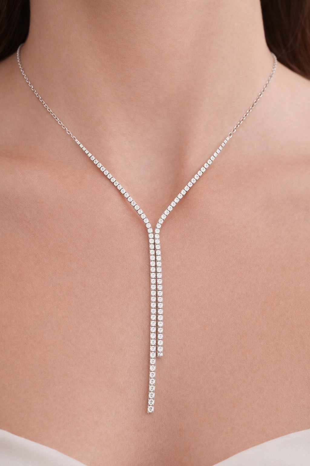 Y-Drop Pavé Necklace with Cubic Zirconia – Sterling Silver