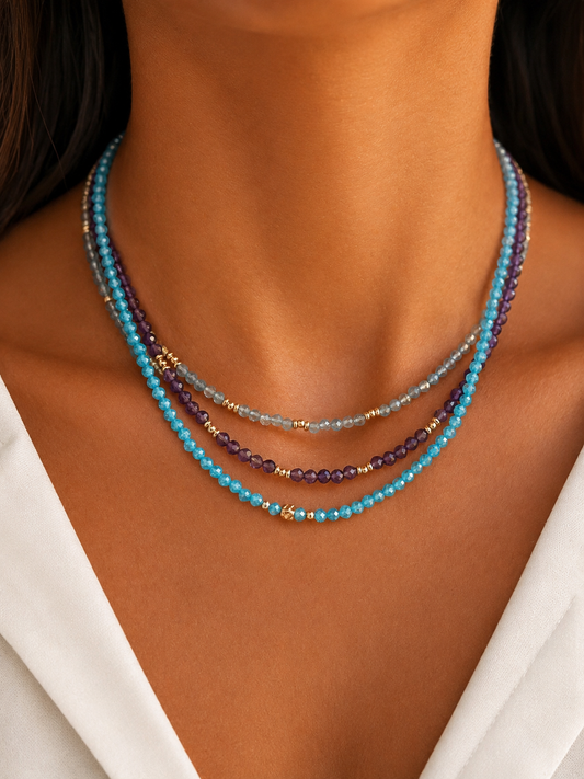 14K Gold & Baby Blue Agate Necklace