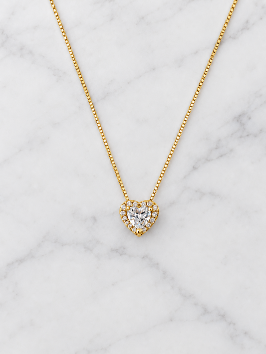 Gold-plated sterling silver heart zirconia pendant necklace