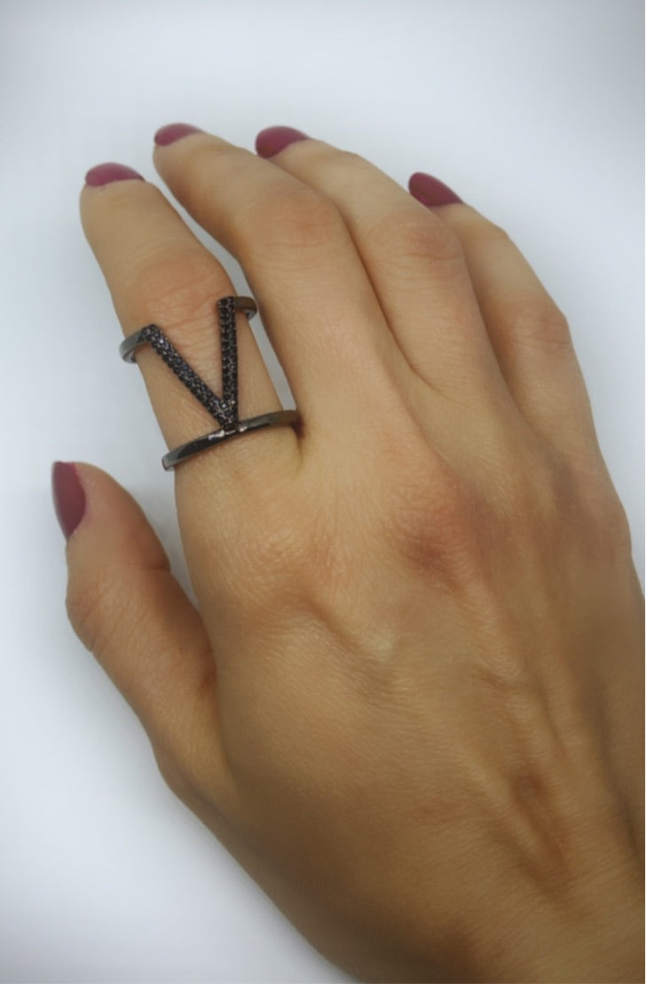 V-Shaped black rhodium ring