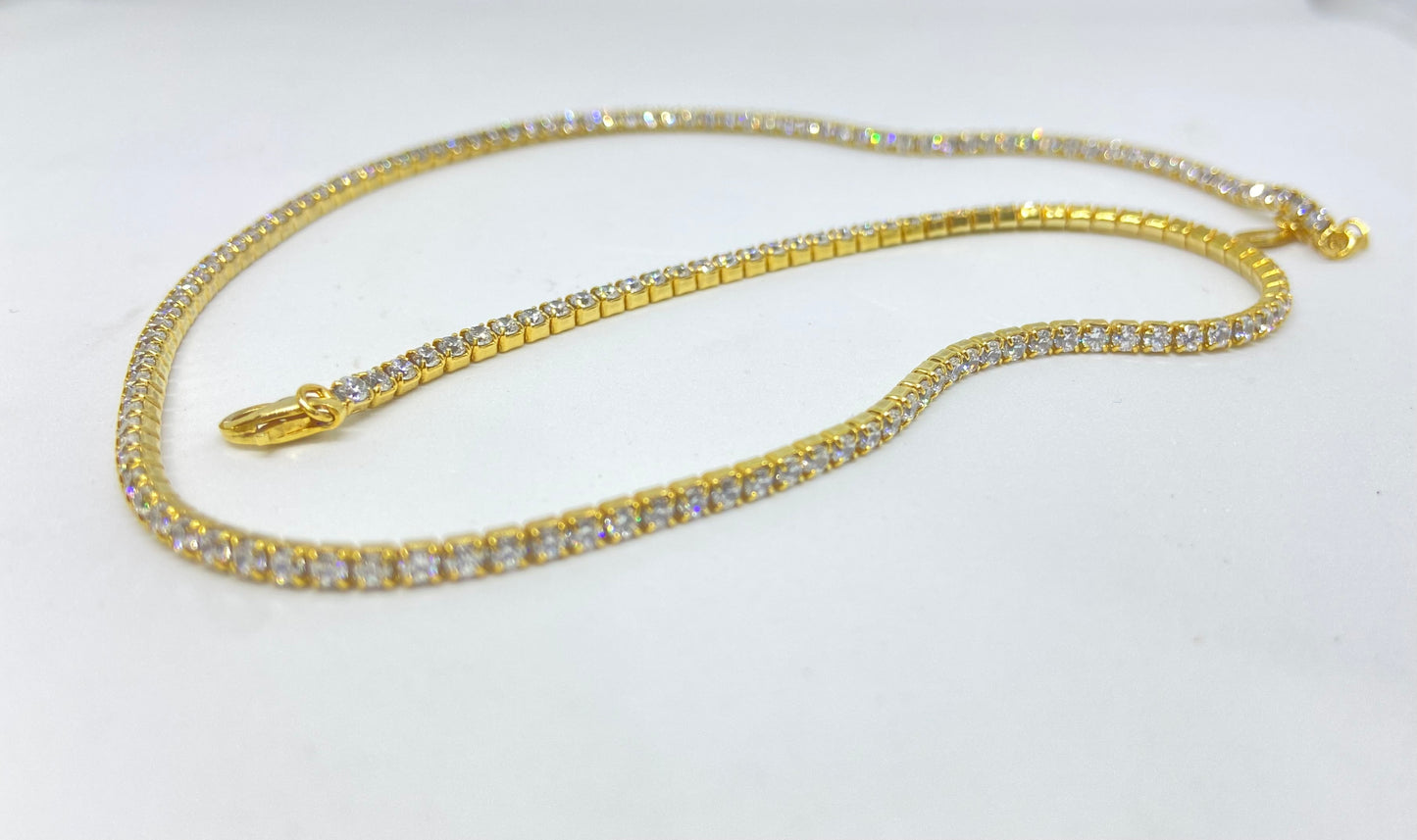Classic Tennis Necklace – Gold-Plated & Silver