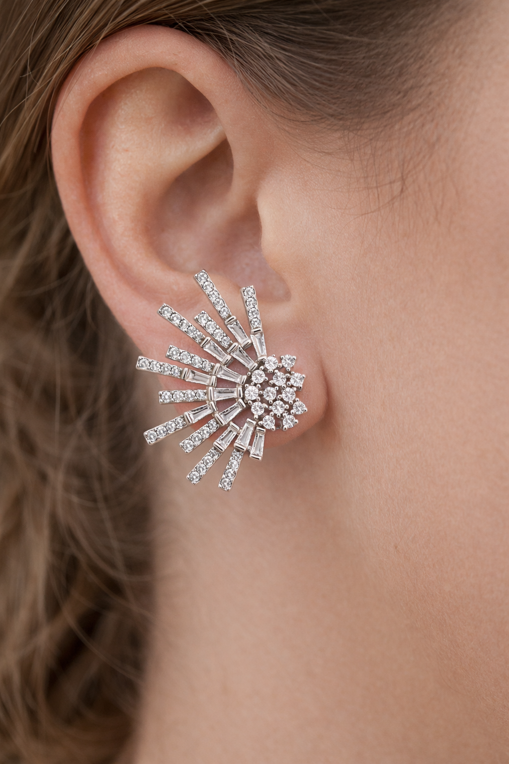 Radiant Sun Stud Cubic Zirconia Earrings