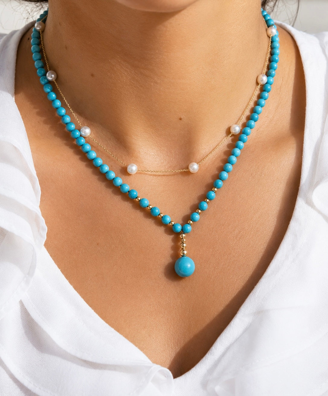 14K Gold & Natural Turquoise Drop Necklace