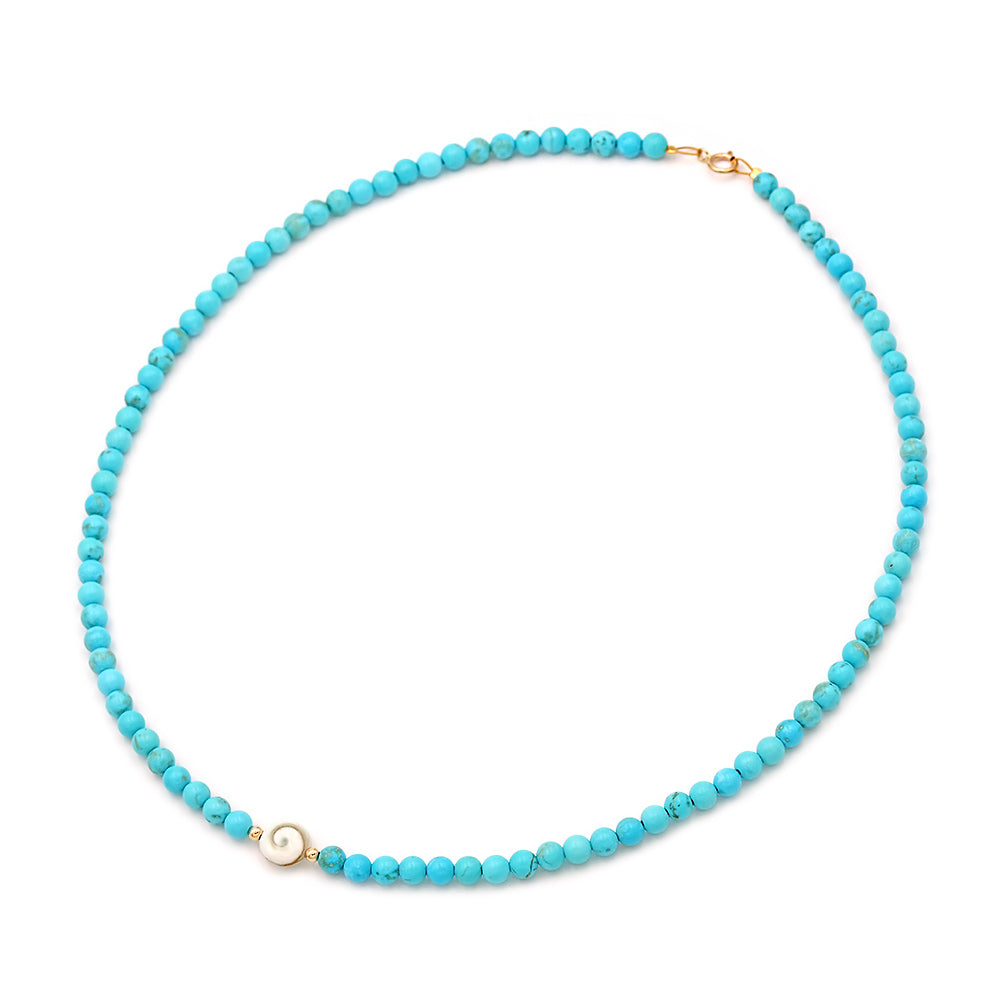 14k Gold Turquoise Necklace with Shiva Shell