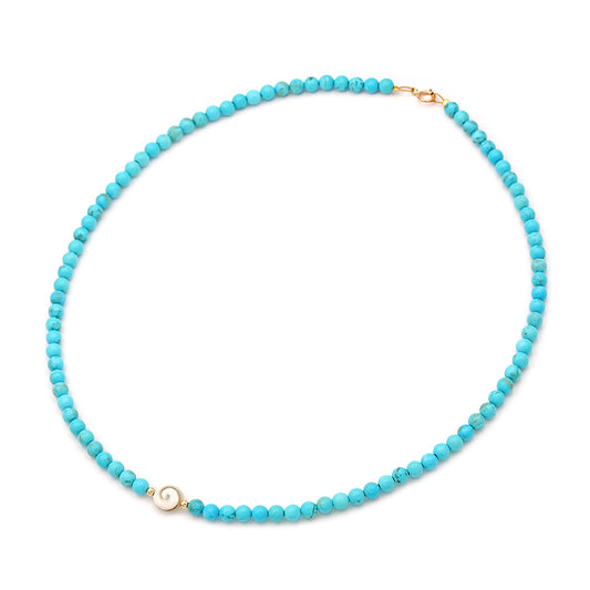 14k Gold Turquoise Necklace with Shiva Shell