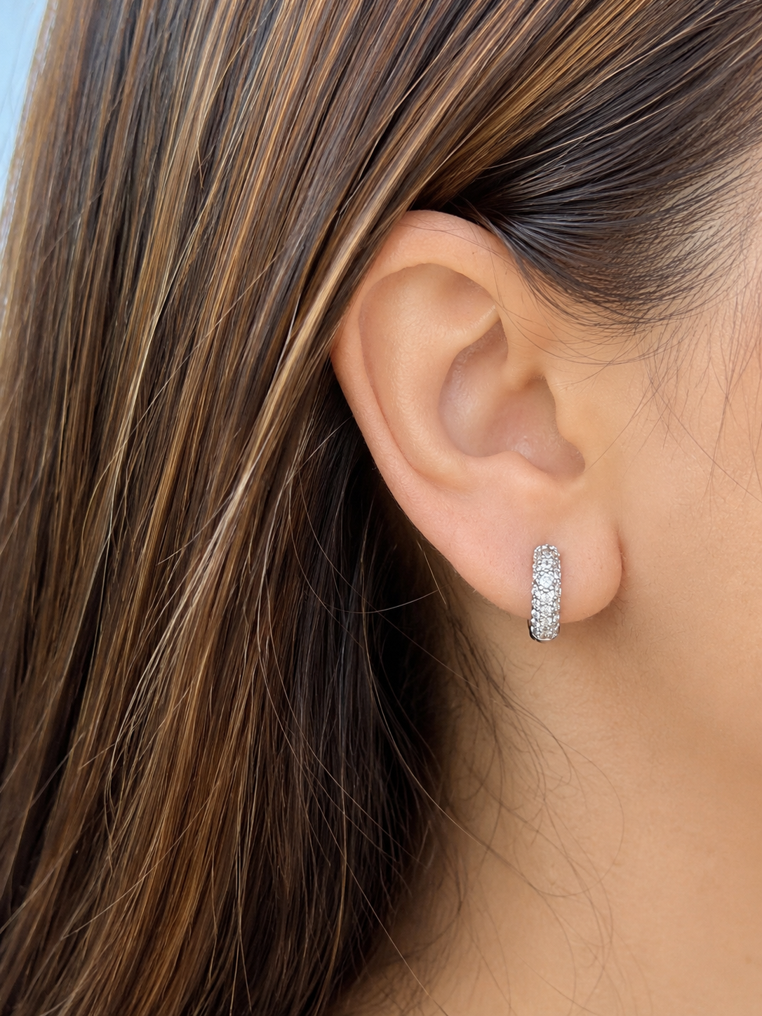 Pavé Zirconia Mini Hoops in Sterling Silver