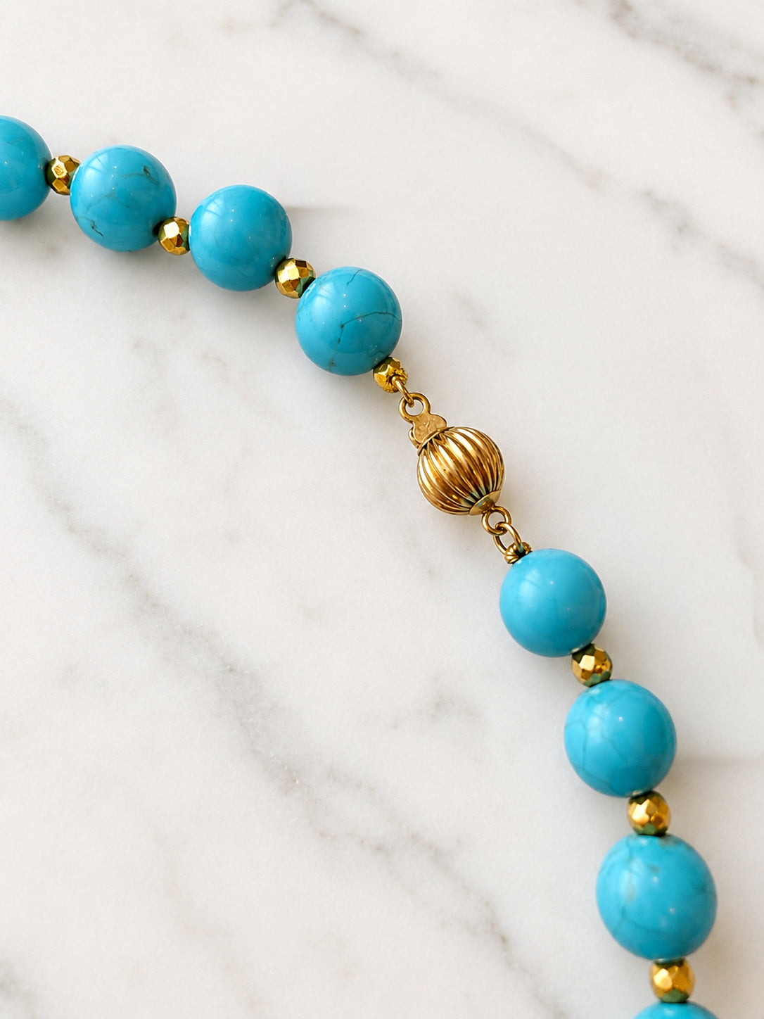 14k Gold Turquoise & Gold Hematite Beaded Necklace