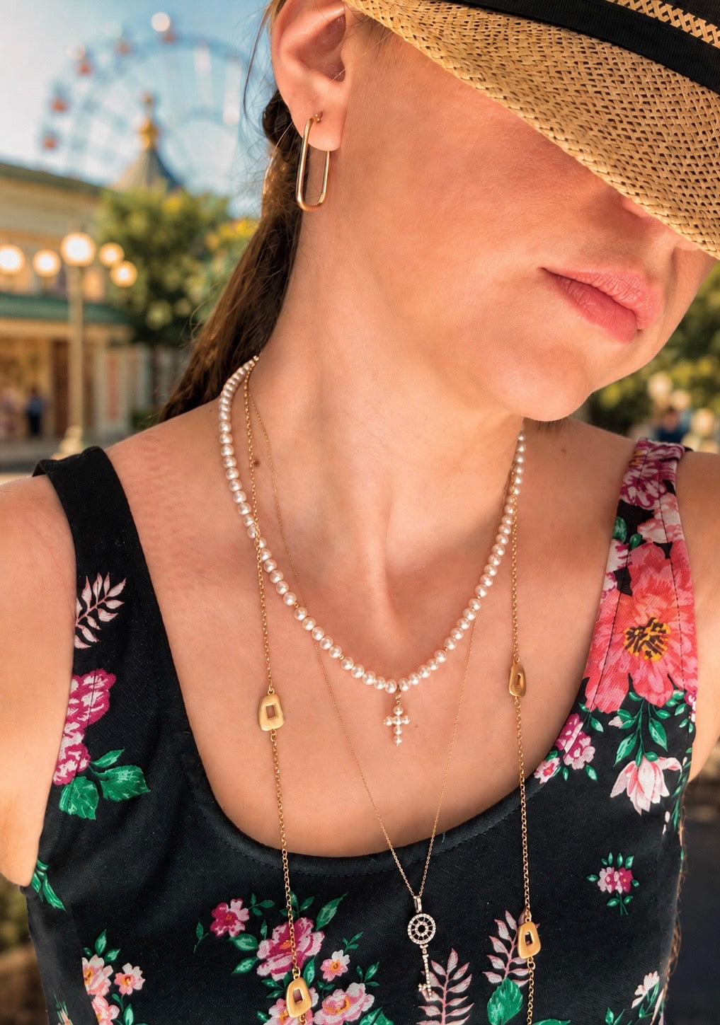 Freshwater Pearl Cross Necklace in 14K Gold
