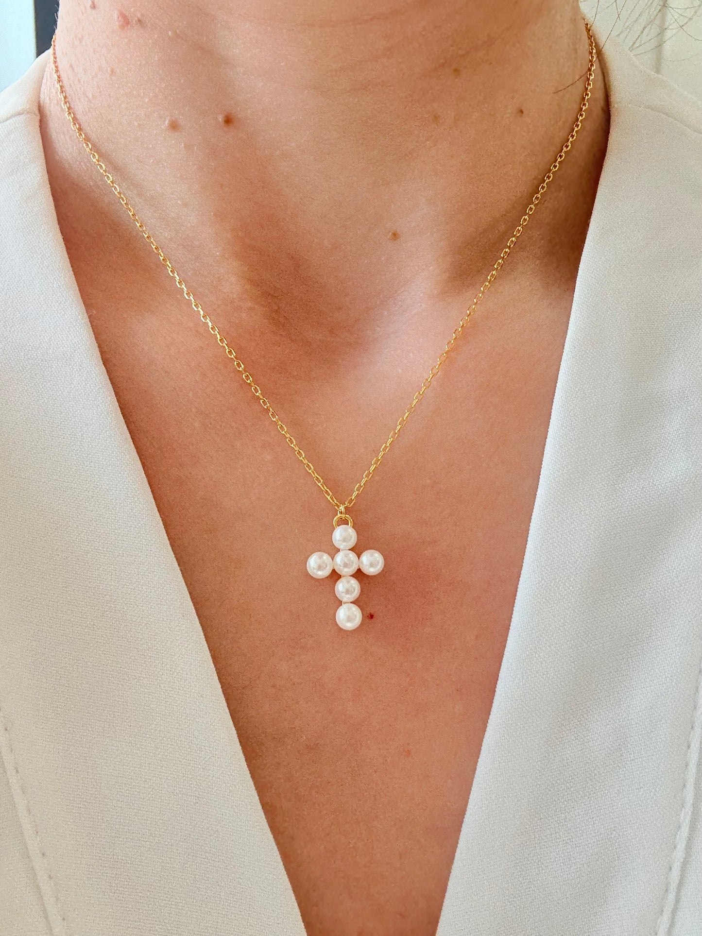 Gold Pearl Cross (chain included)