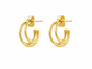 A pair of gold triple-hoop hoop earrings with post backings, shown on a plain white background.