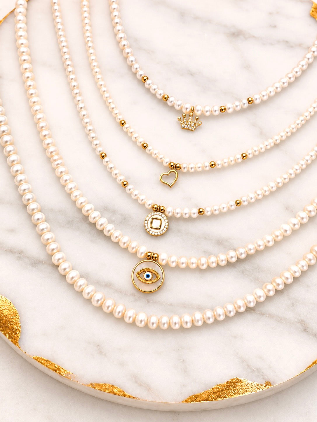 14k Gold Eye Freshwater Pearl Necklace