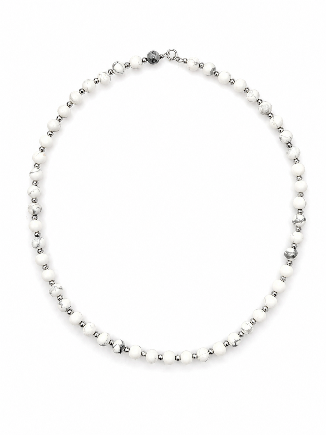 14k White Gold White Agate & Hematite Necklace