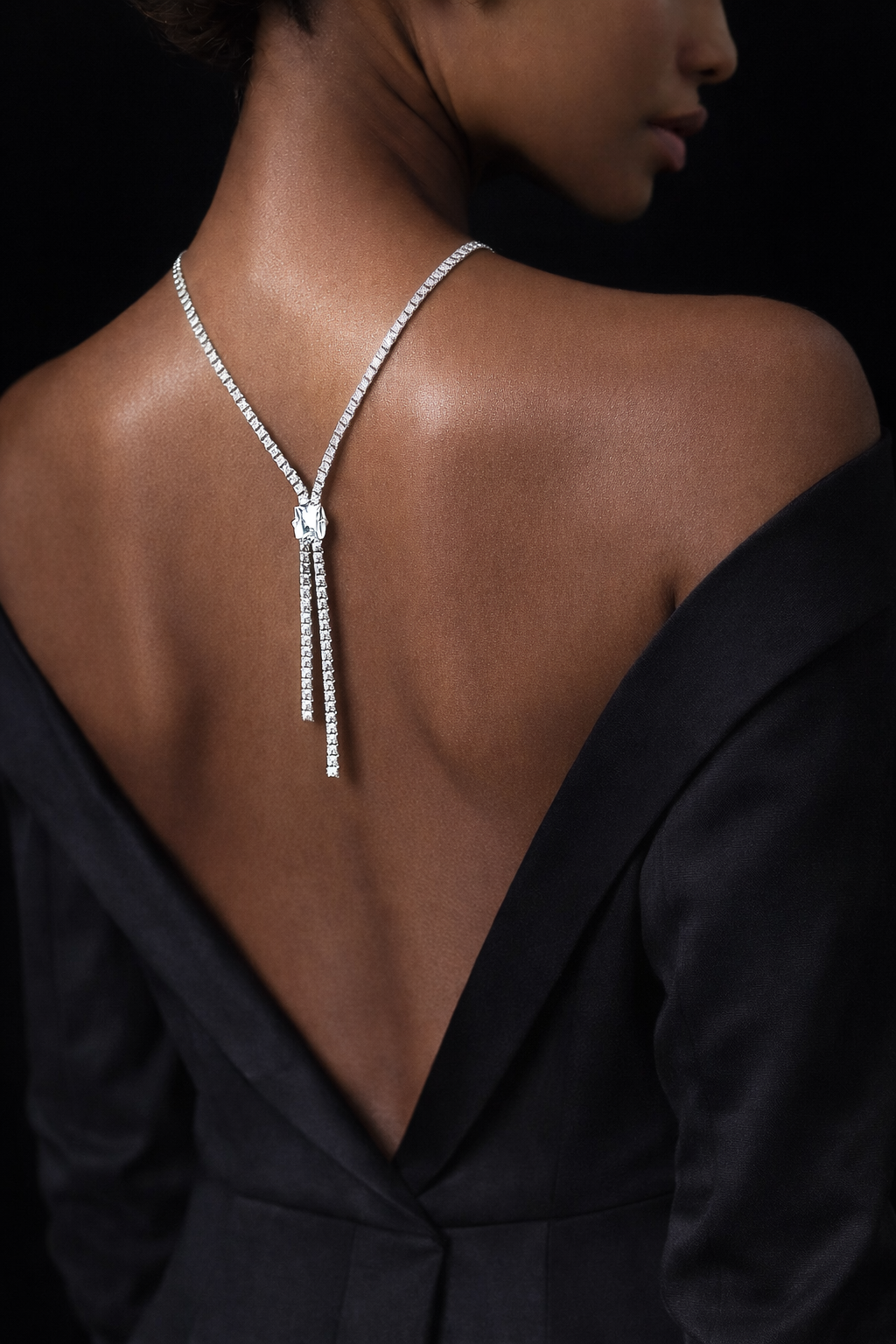 Y-Drop Necklace with Square Cubic Zirconia – Sterling Silver