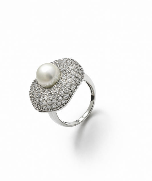 Round Pearl Pavé Cubic Zirconia Ring