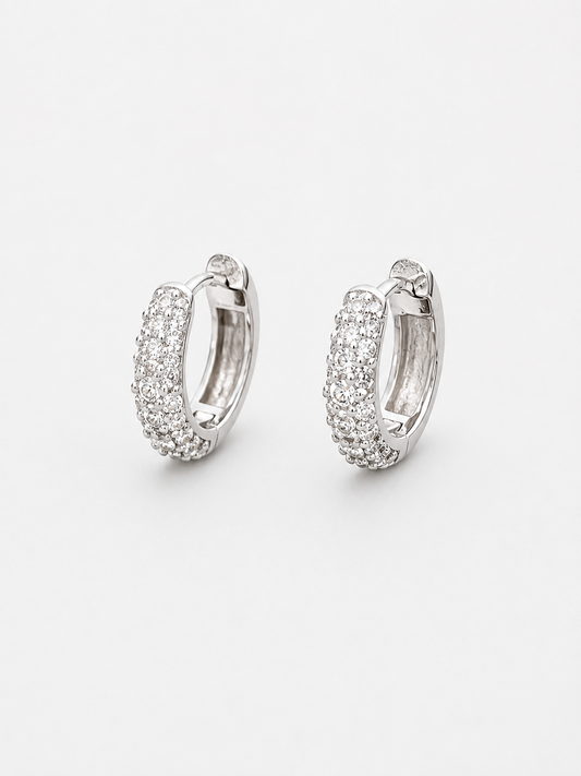 Pavé Zirconia Mini Hoops in Sterling Silver