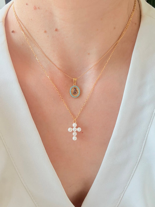Gold Pearl Cross (chain included)