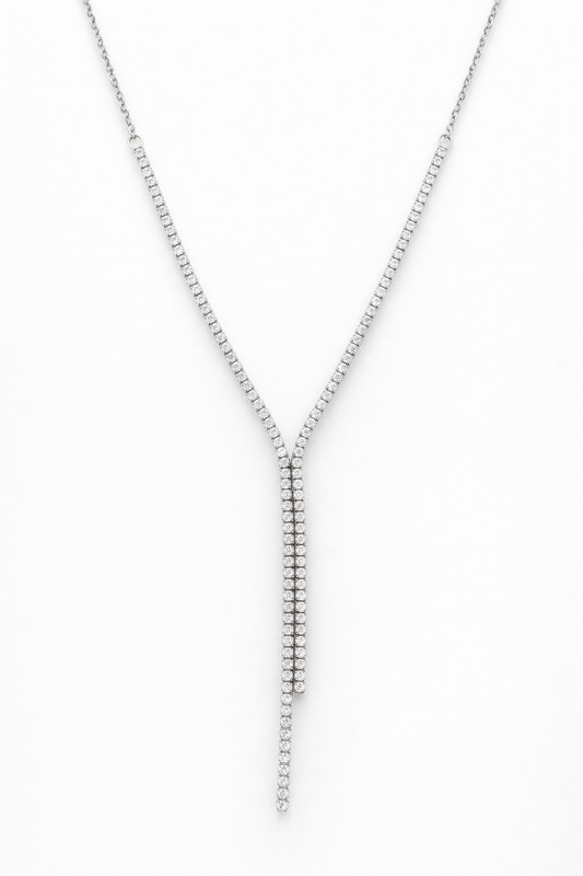 Y-Drop Pavé Necklace with Cubic Zirconia – Sterling Silver