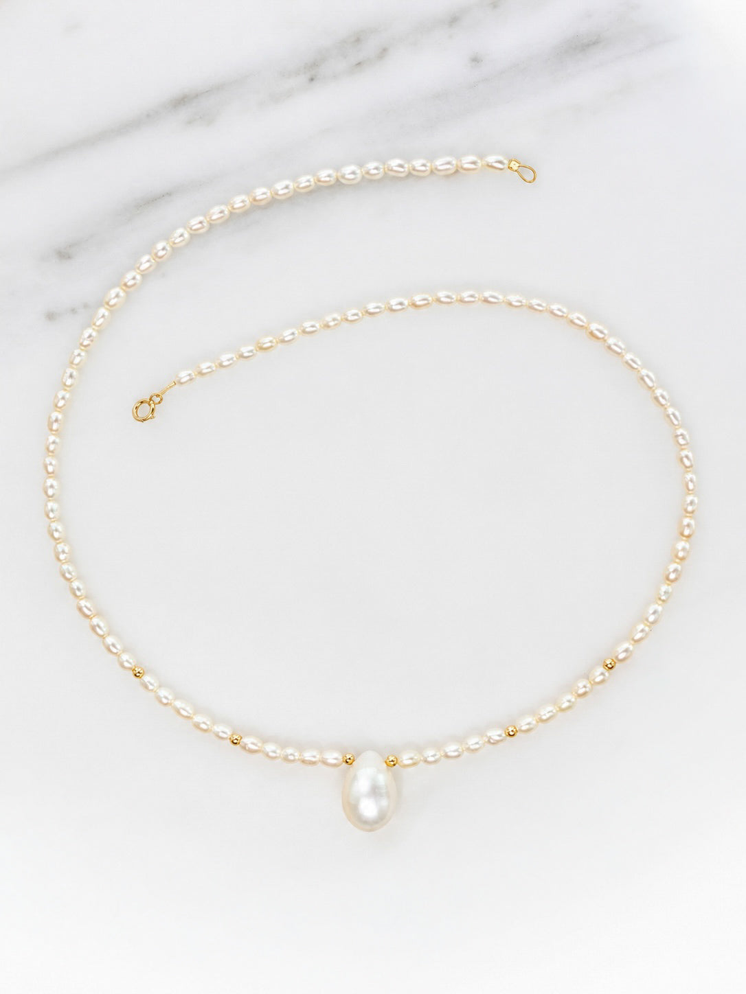 14k Gold Drop Pearl Necklace