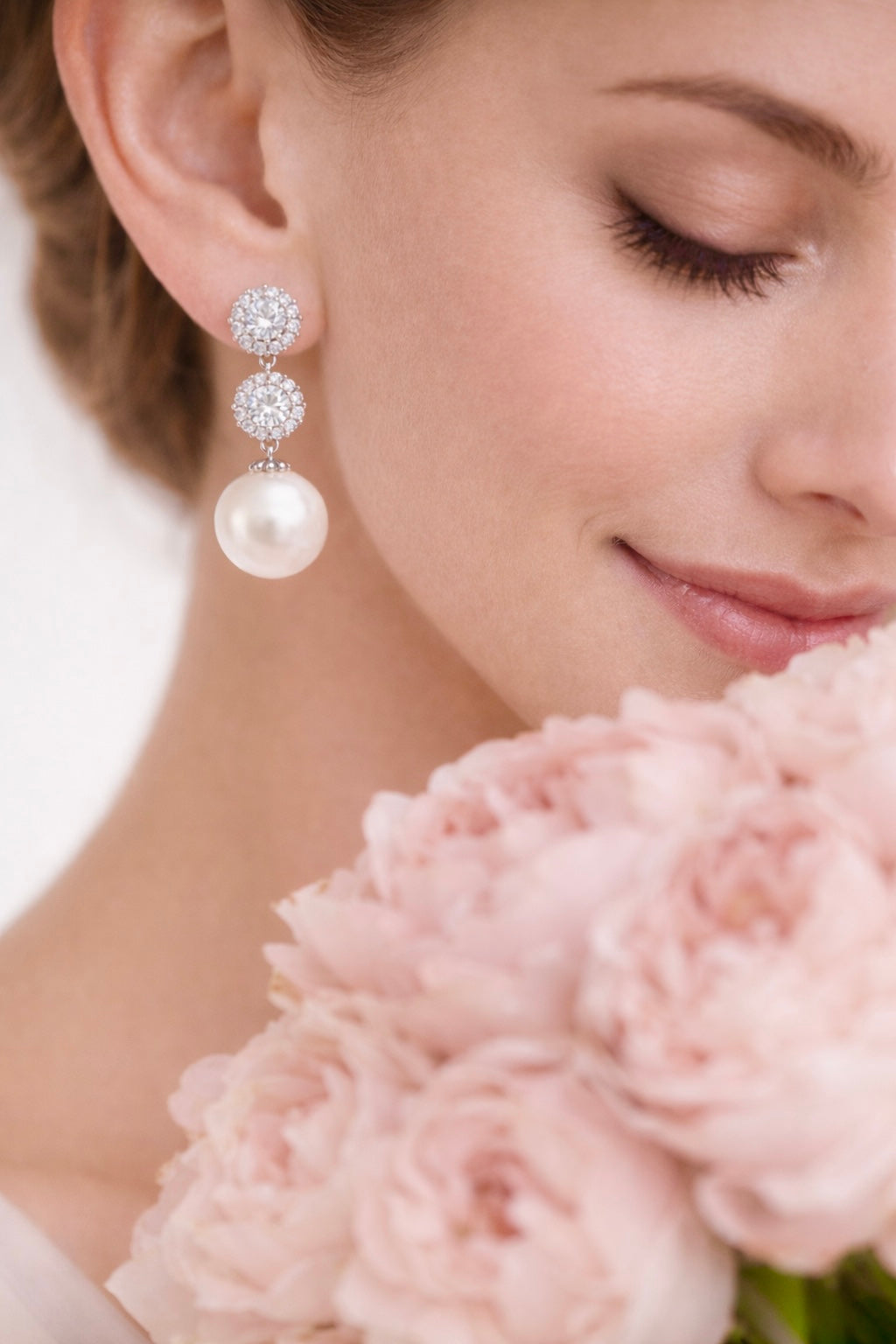 Pearl Drop Cubic Zirconia Halo Earrings