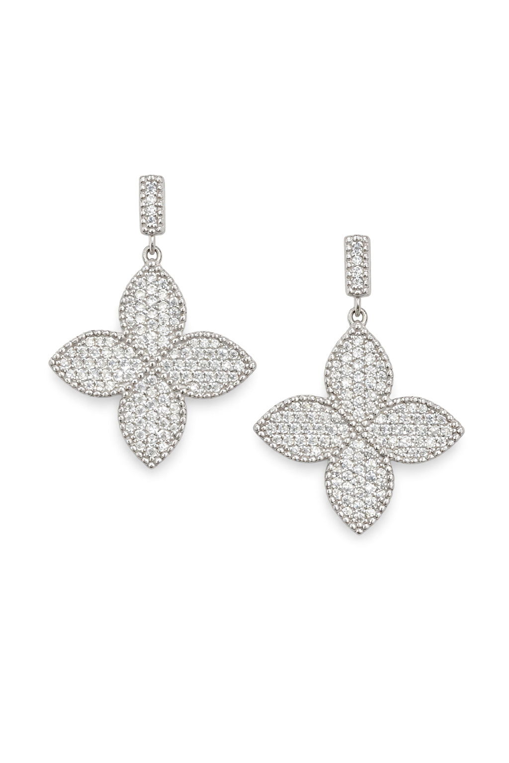 Floral Pavé Drop Earrings with Cubic Zirconia