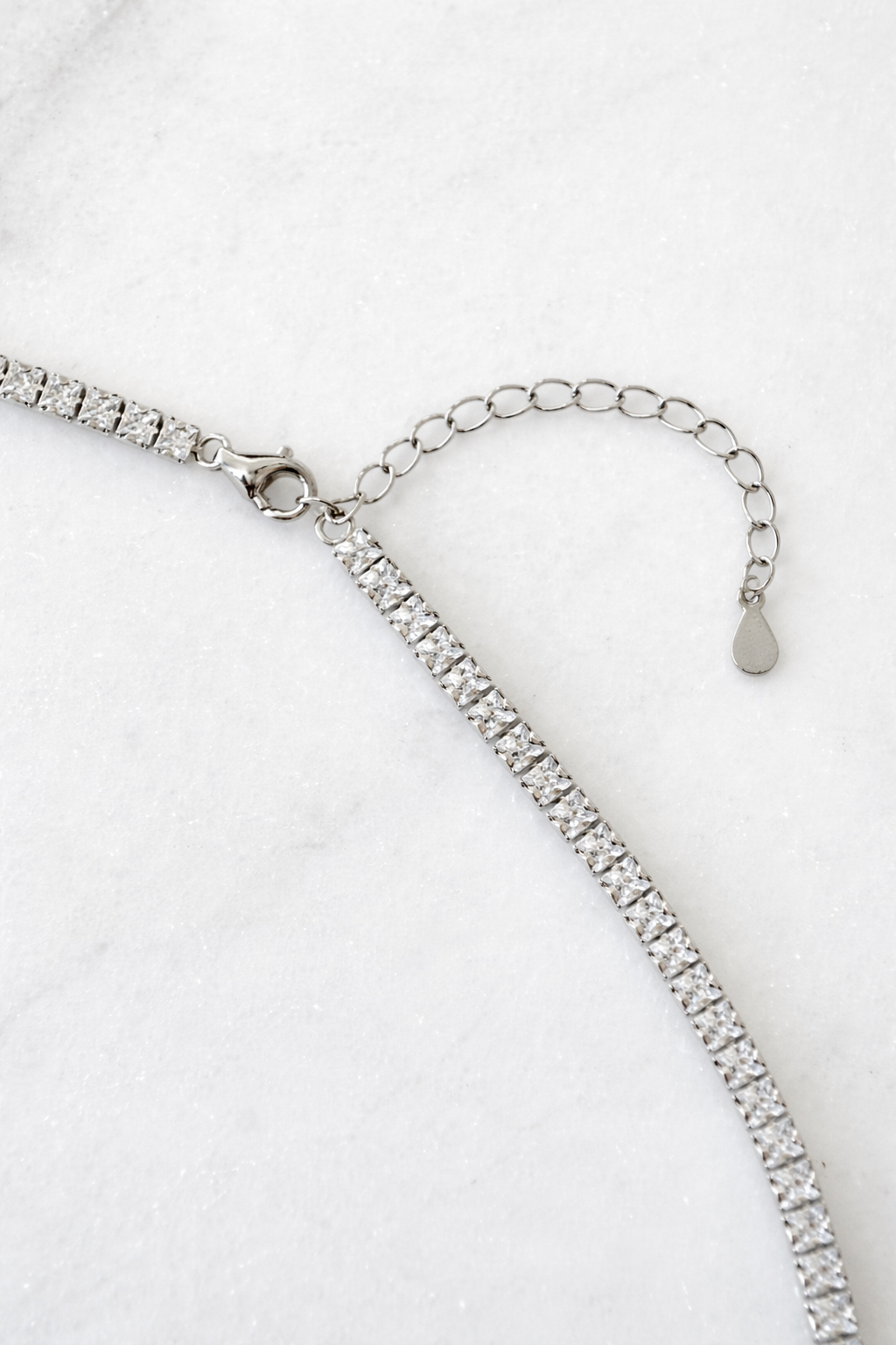 Y-Drop Necklace with Square Cubic Zirconia – Sterling Silver