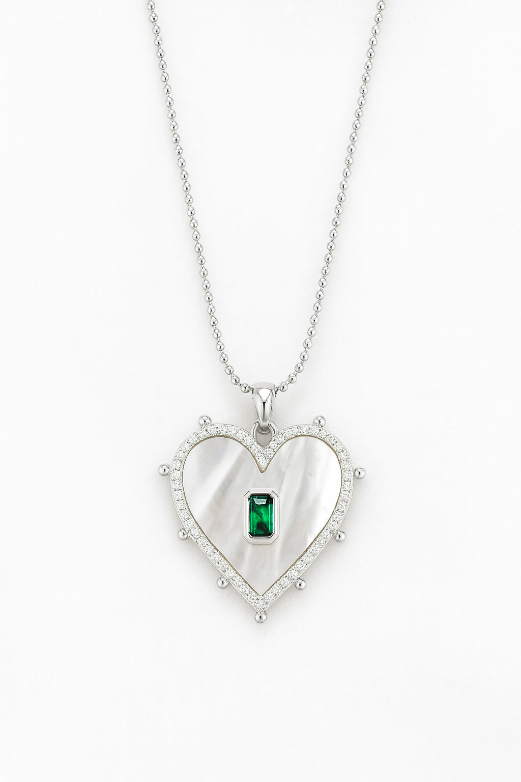 Mother of Pearl Emerald Heart Necklace