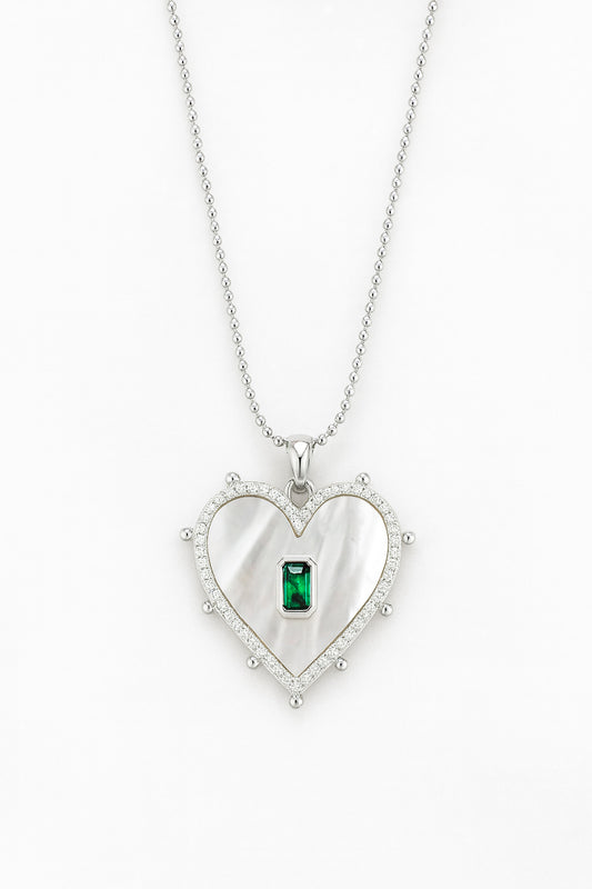 Mother of Pearl Emerald Heart Necklace