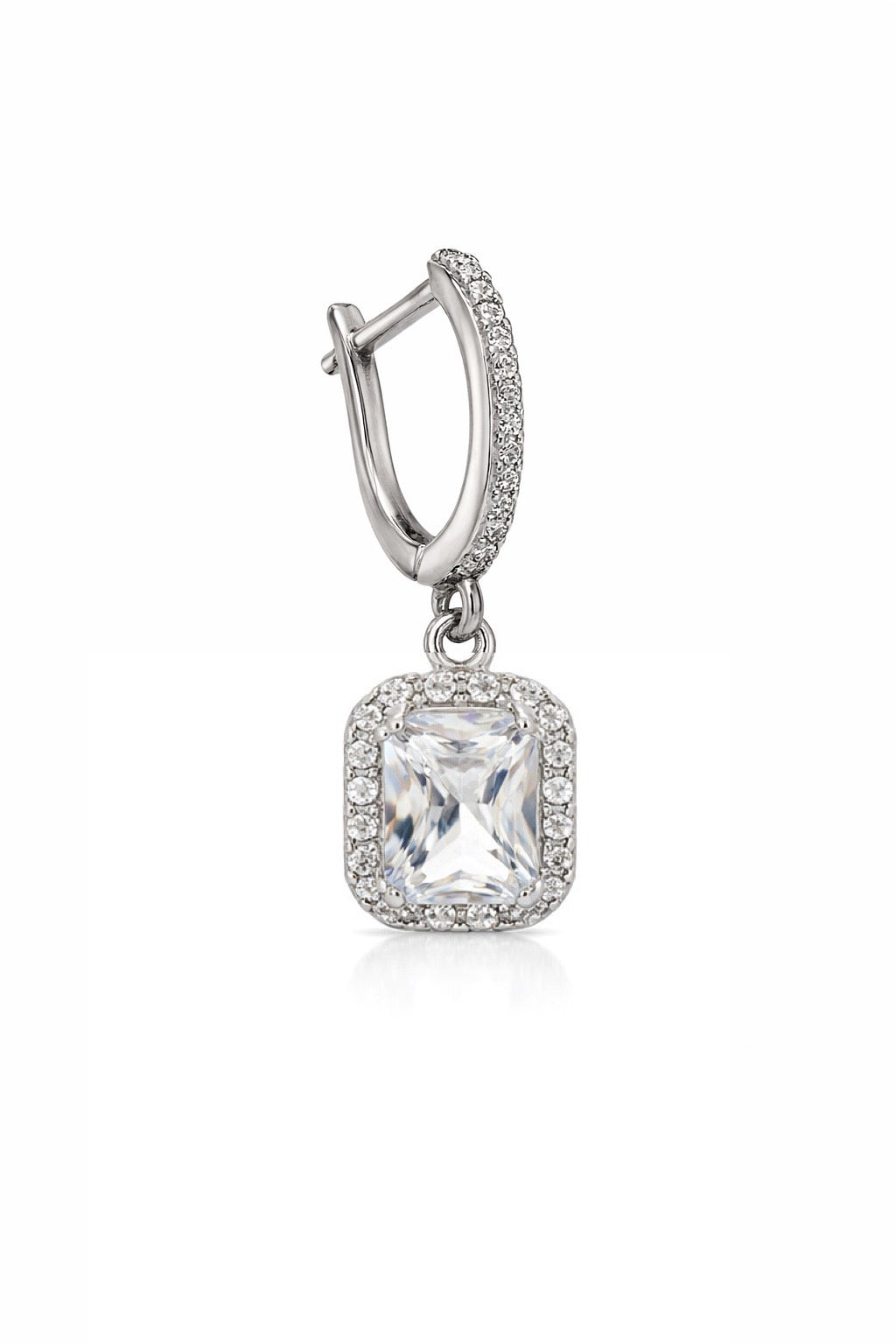 Rectangular Halo Drop Cubic Zirconia Earrings