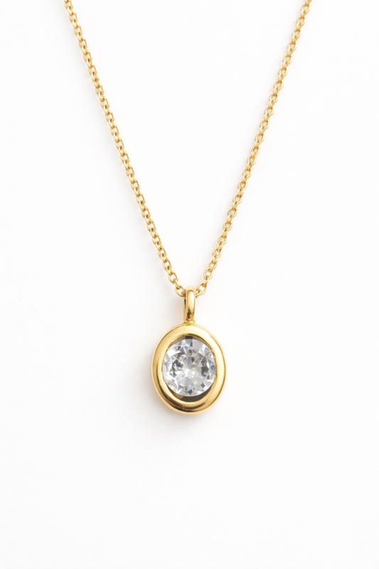 Oval Bezel Zirconia Pendant Necklace