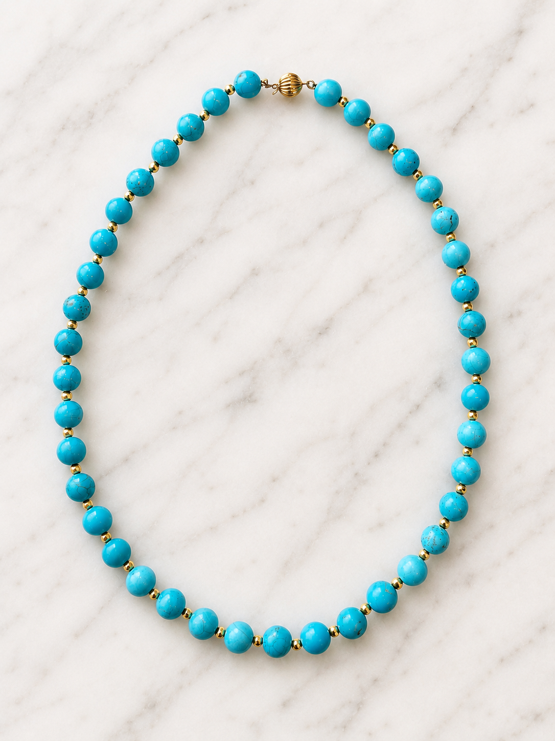 14k Gold Turquoise & Gold Hematite Beaded Necklace