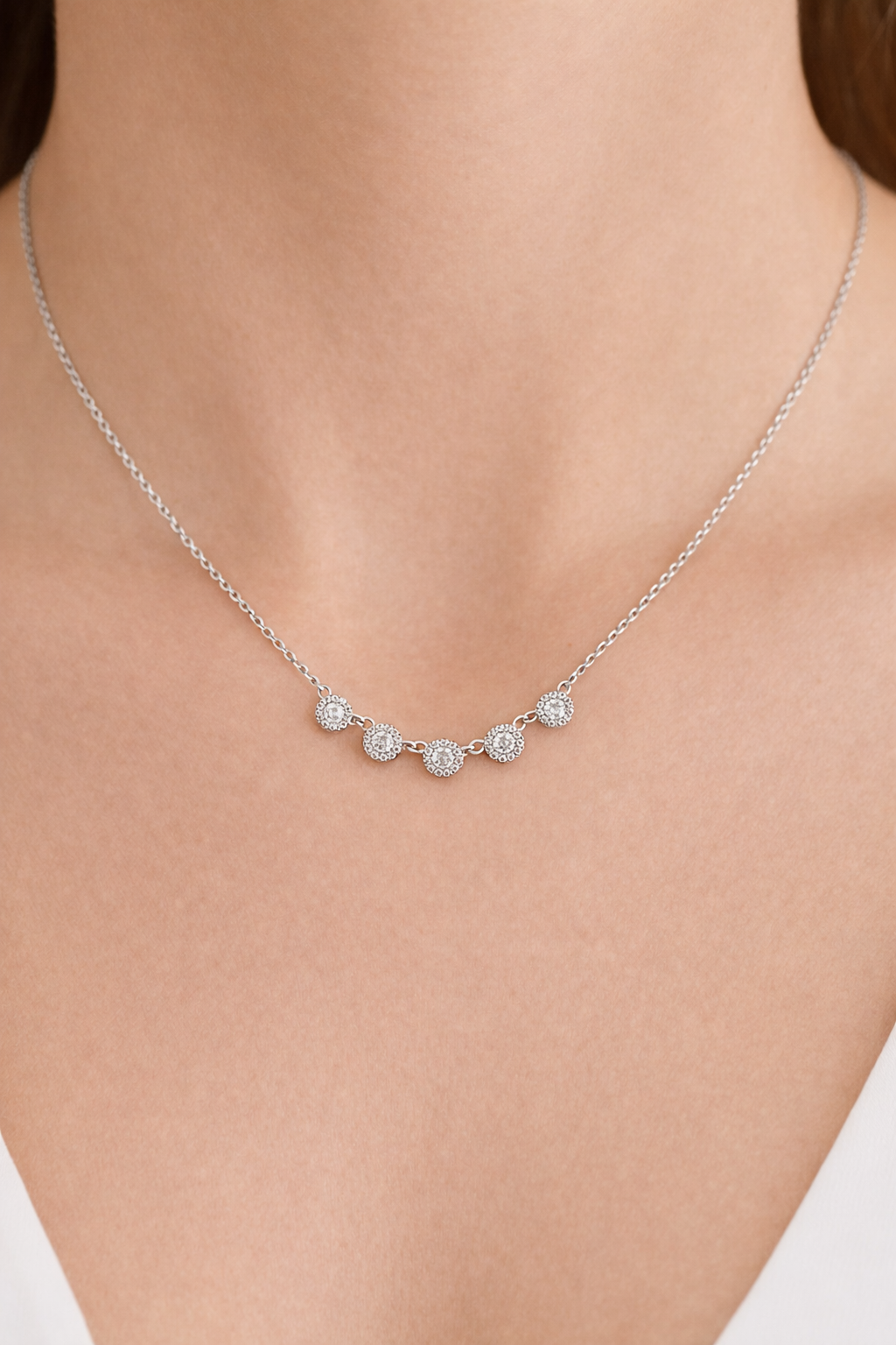 Five-Stone Halo Cubic Zirconia Necklace