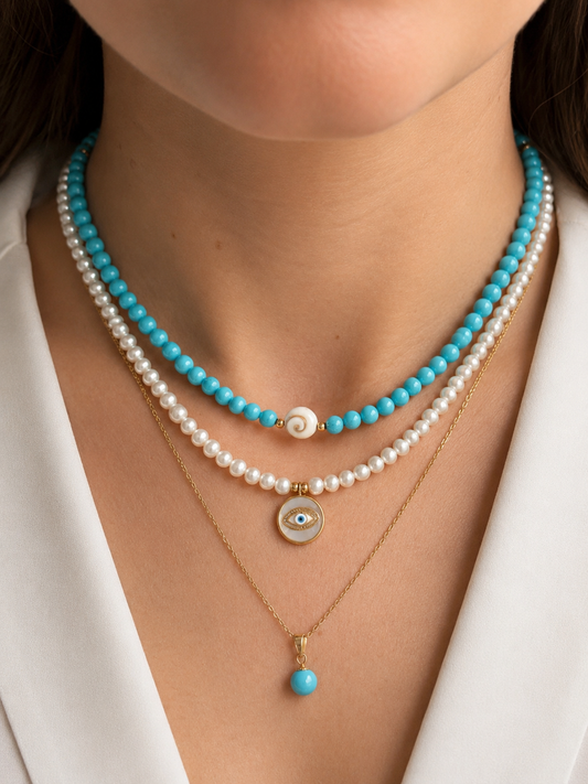 14k Gold Eye Freshwater Pearl Necklace