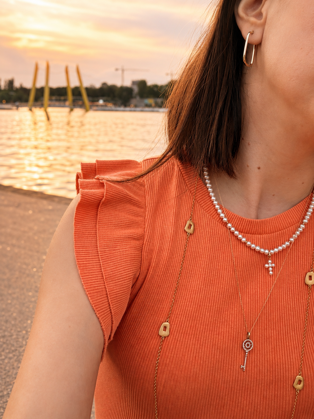 Freshwater Pearl Cross Necklace in 14K Gold