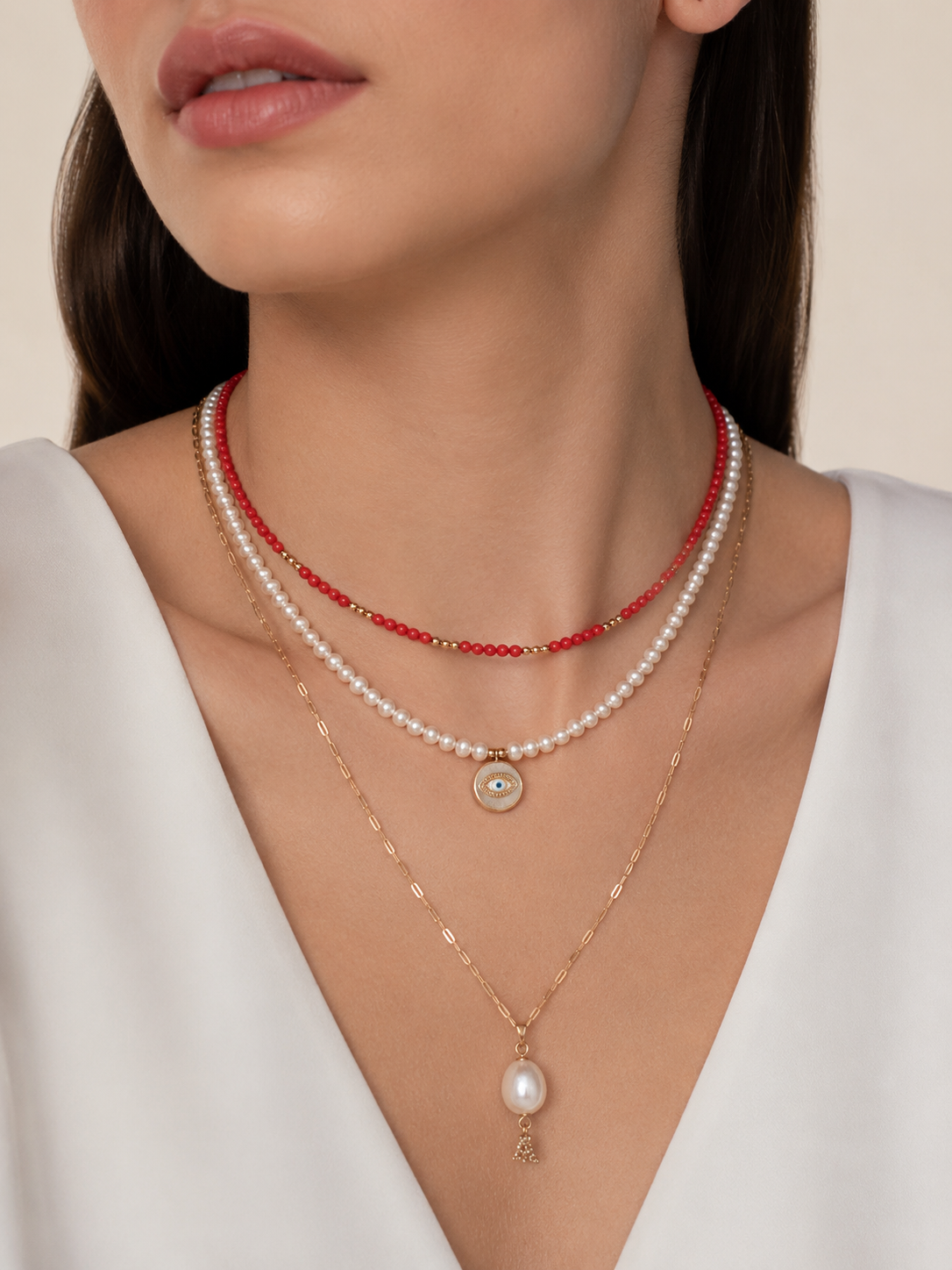 14k Gold Eye Freshwater Pearl Necklace