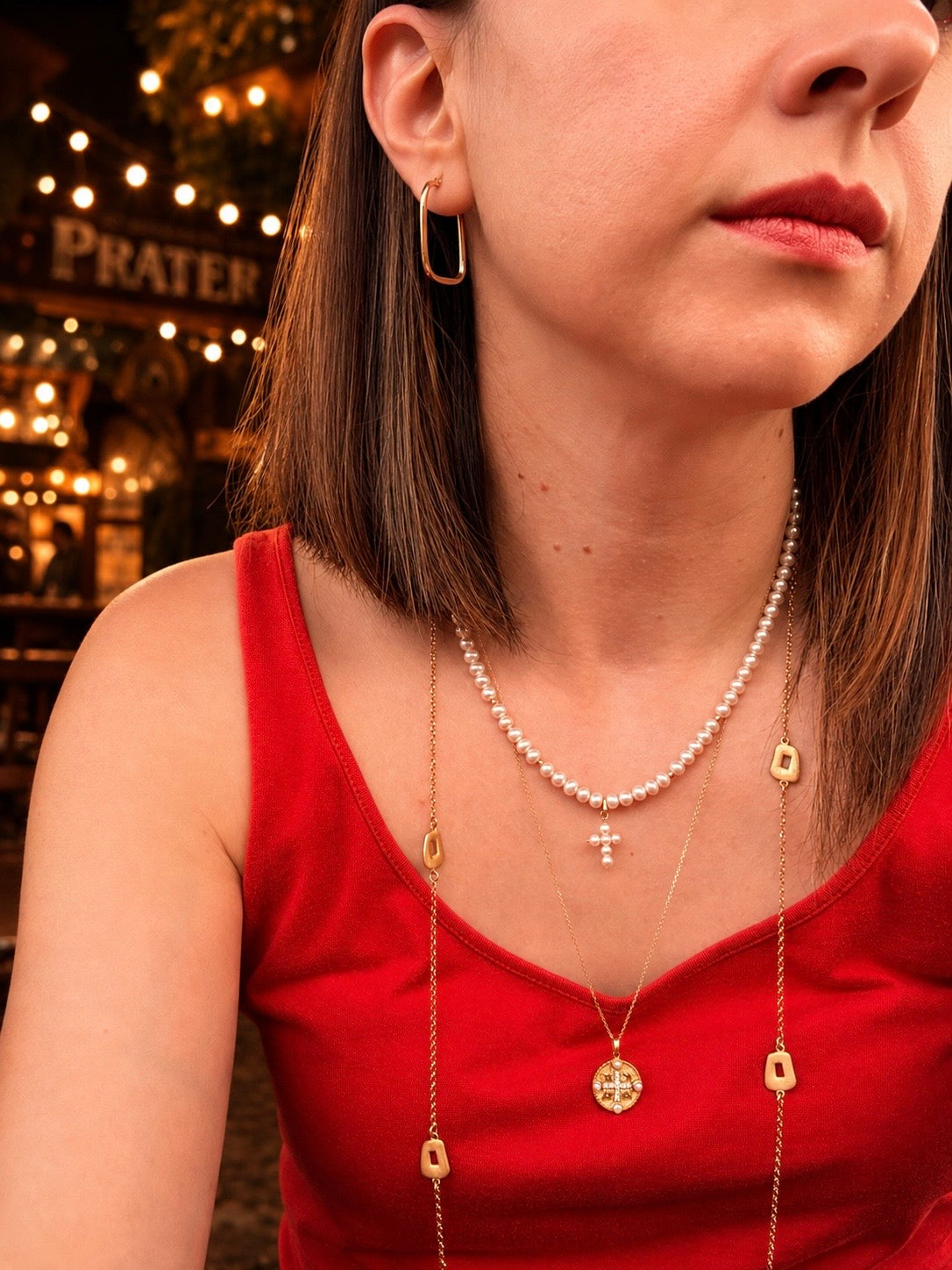 Freshwater Pearl Cross Necklace in 14K Gold