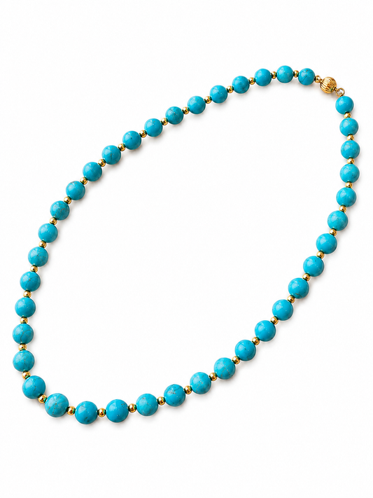 14k Gold Turquoise & Gold Hematite Beaded Necklace