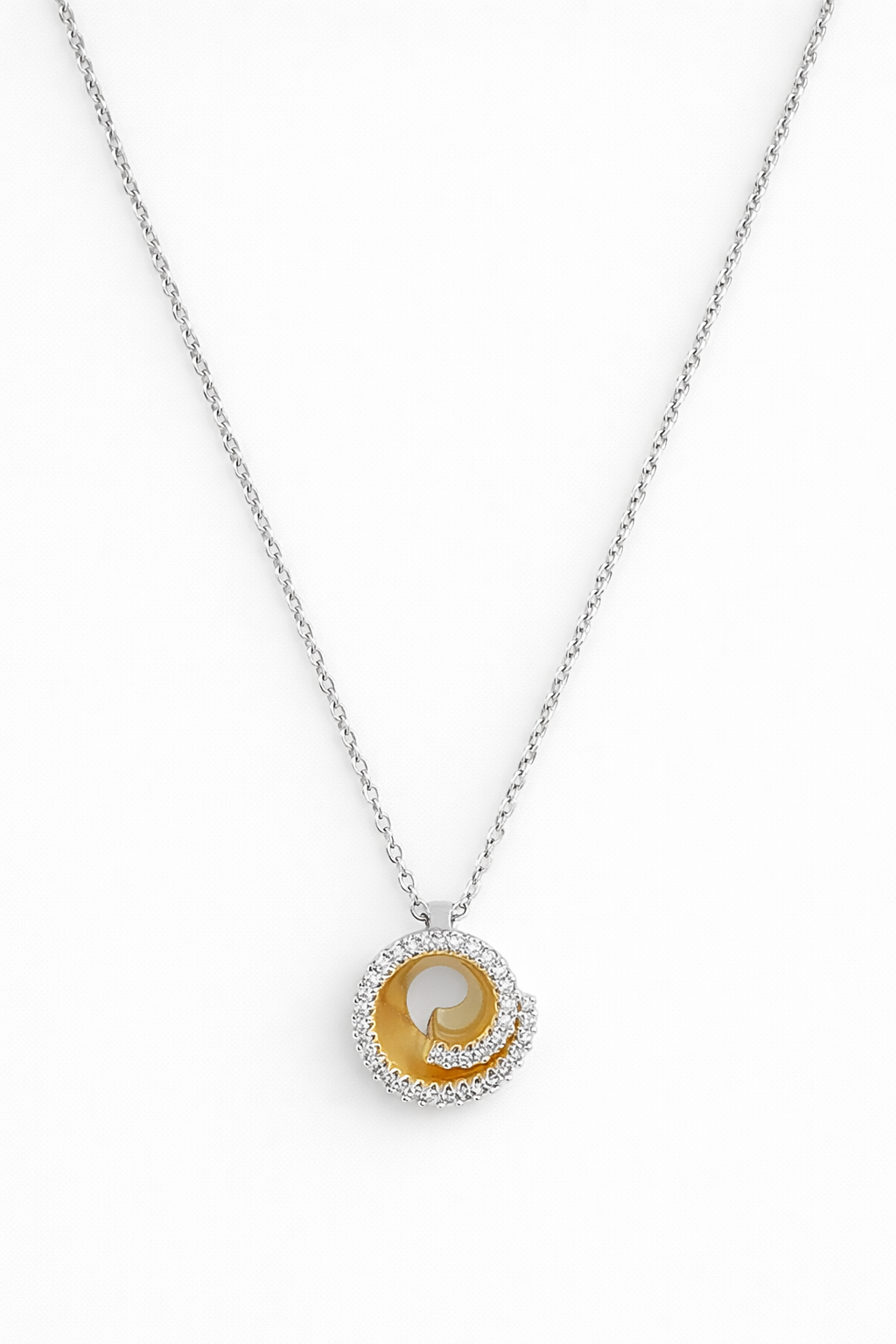 Circular Pavé Pendant Necklace with Cubic Zirconia – Sterling Silver