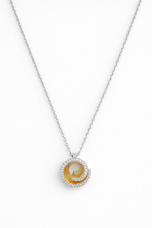 Circular Pavé Pendant Necklace with Cubic Zirconia – Sterling Silver