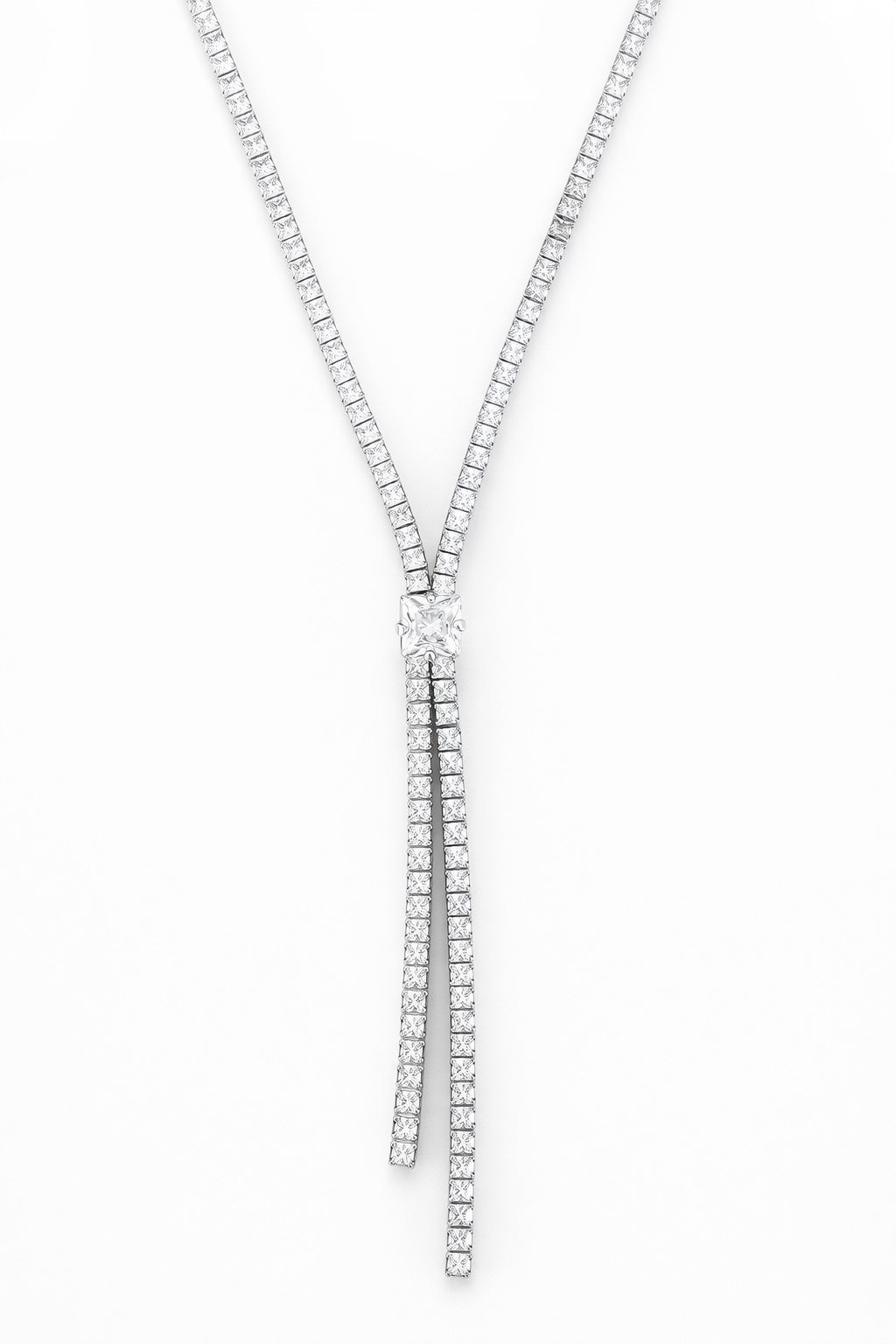 Y-Drop Necklace with Square Cubic Zirconia – Sterling Silver