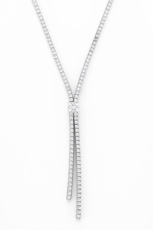 Y-Drop Necklace with Square Cubic Zirconia – Sterling Silver