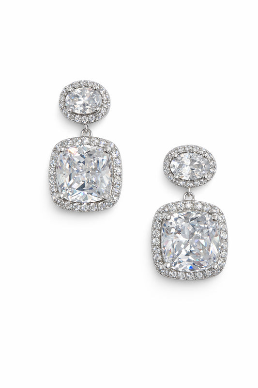 Cushion Halo Drop Cubic Zirconia Earrings