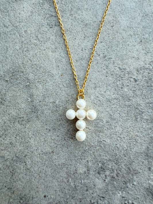Gold Pearl Cross (chain included)