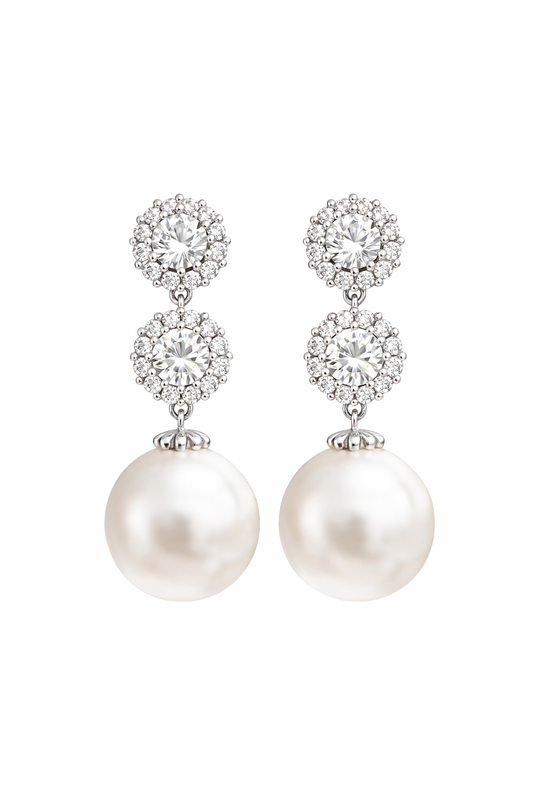 Pearl Drop Cubic Zirconia Halo Earrings