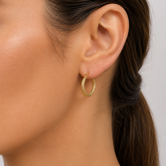 Textured Gold-Plated Silver Hoop Earrings