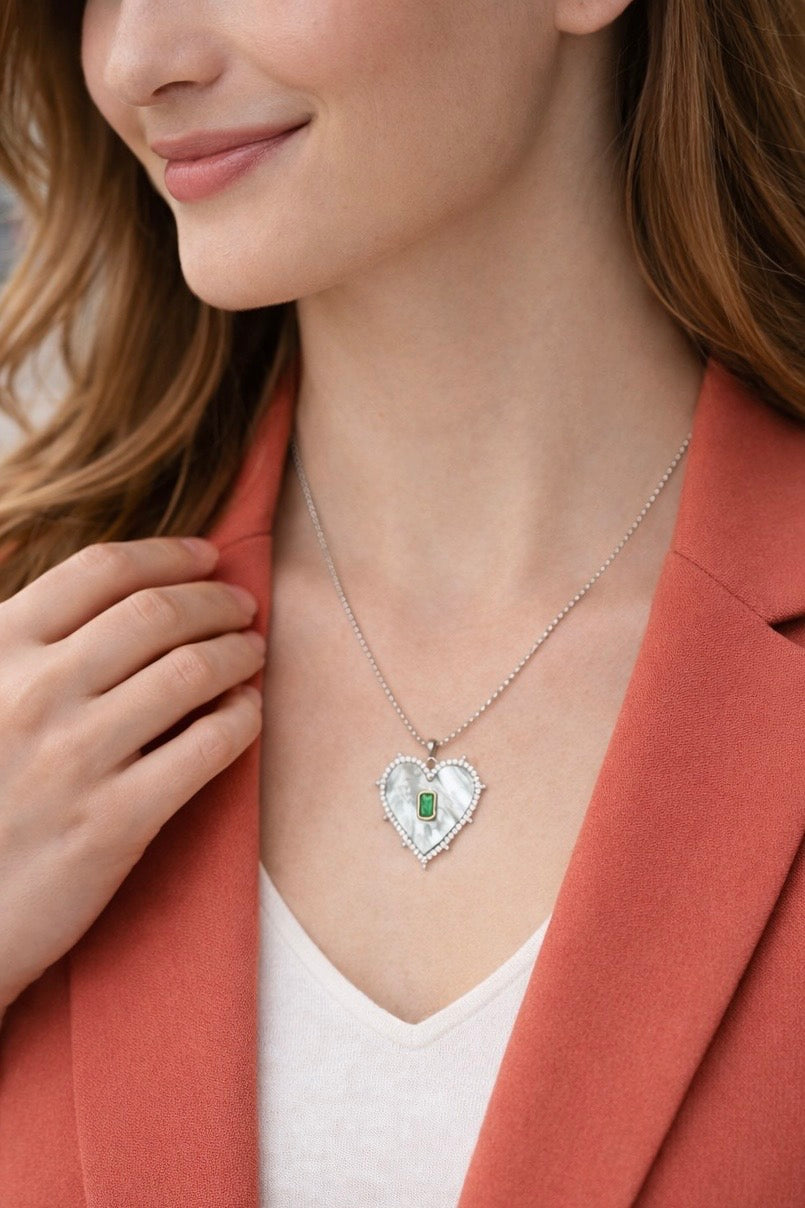 Mother of Pearl Emerald Heart Necklace