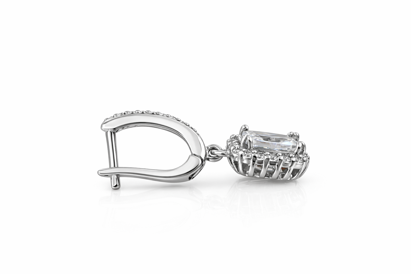 Rectangular Halo Drop Cubic Zirconia Earrings