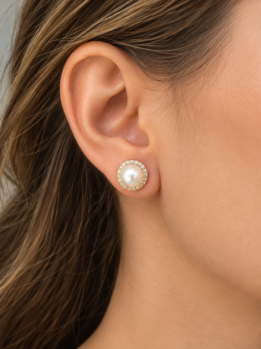 Freshwater Pearl Halo Stud Earrings