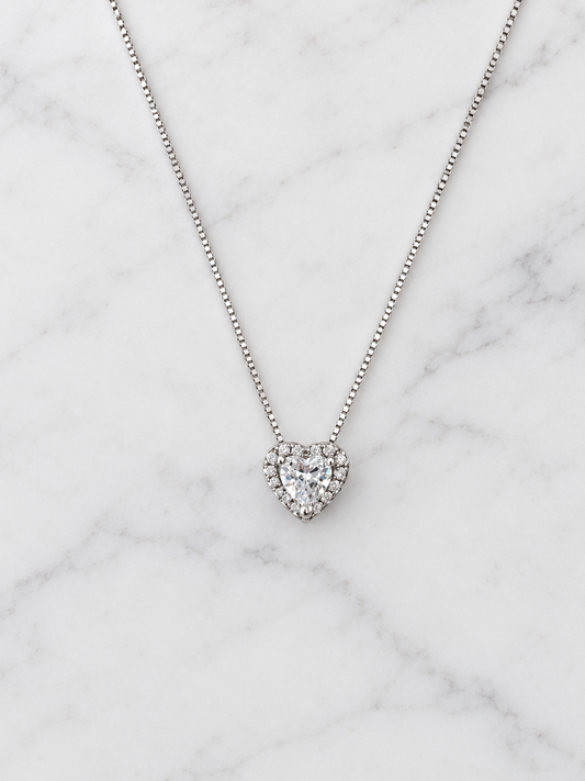 Heart Zirconia Halo Necklace
