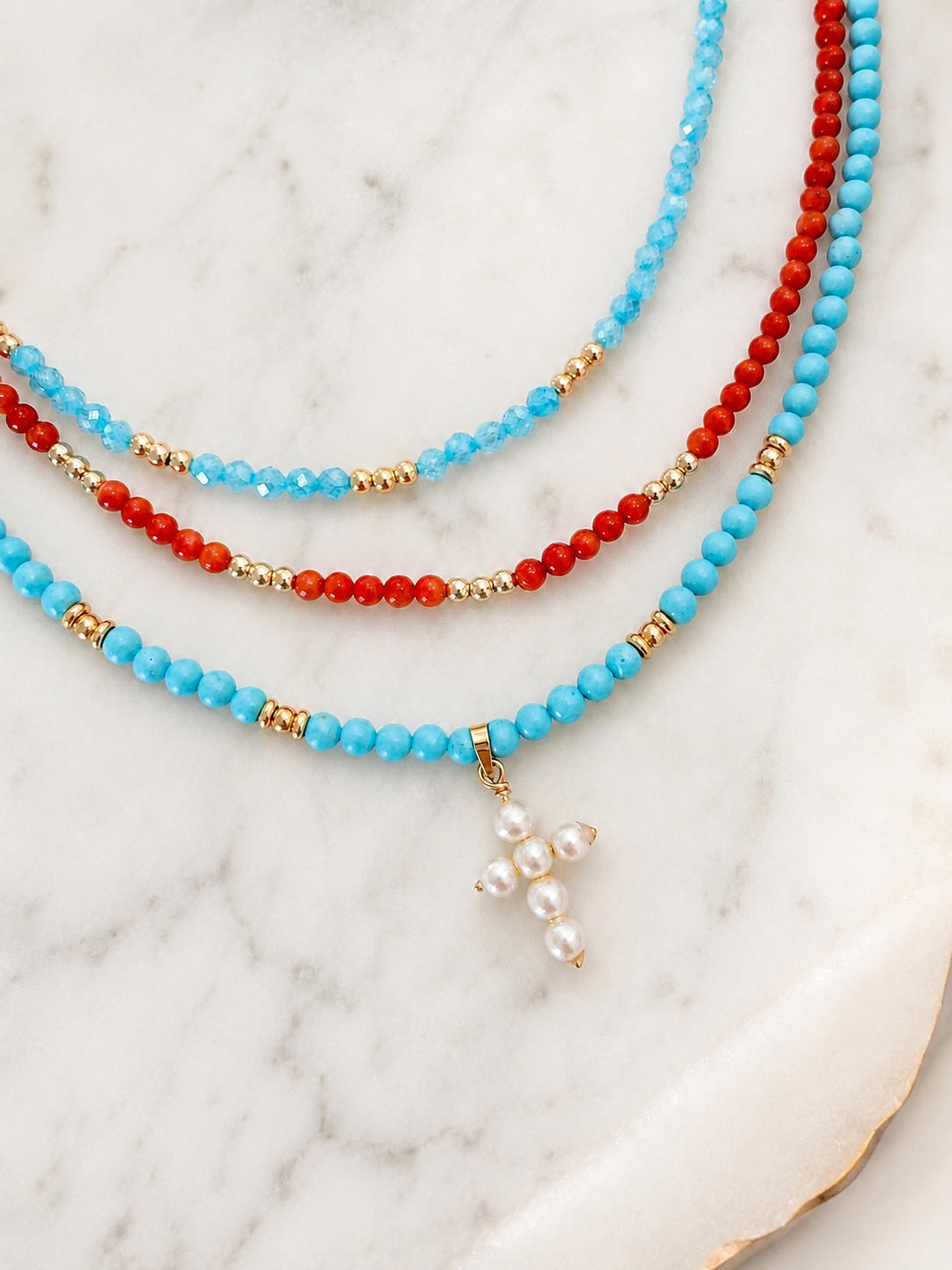 14k Gold Red Coral Beaded Necklace